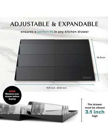 Organizador de Cajón de Especias EDELHAUS Negro Expandible 30-61 cm