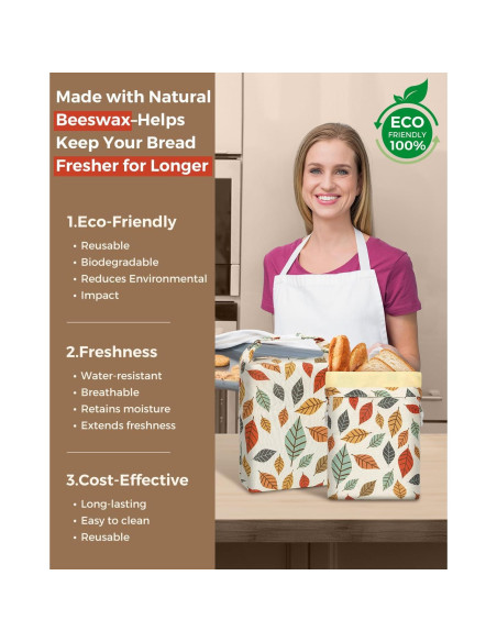 Bolsas de Cera de Abeja LIFEGOO para Pan Casero 43x30 cm - 2 Piezas Bolsas de Cera de Abeja LIFEGOO para Pan Casero 43x30 cm - 2 Piezas