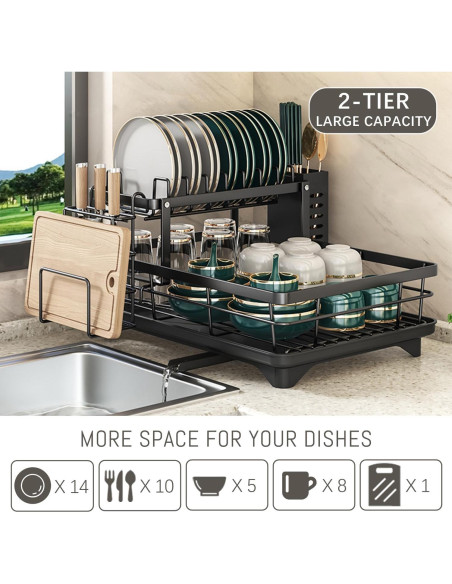Escurridor de Platos de 2 Niveles BCWW - Negro, Ahorra Espacio Escurridor de Platos de 2 Niveles BCWW - Negro, Ahorra Espacio