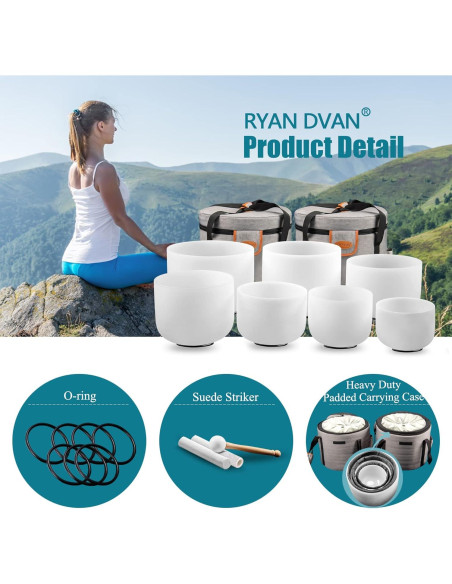 Juego de 7 Cuencos de Canto de Cuarzo RYAN DVAN 440Hz 17-30 cm Juego de 7 Cuencos de Canto de Cuarzo RYAN DVAN 440Hz 17-30 cm