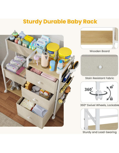 Carro Organizador de 3 Niveles Nuoex para Bebés Beige