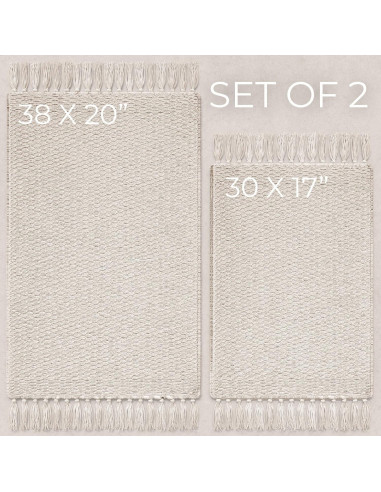 Juego de 2 Alfombrillas de Baño KIBAGA Algodón Beige Antideslizantes