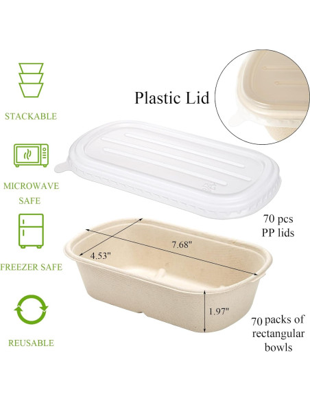 Contenedores de Comida Compostables Yesland 70 Paquete 700 ml Contenedores de Comida Compostables Yesland 70 Paquete 700 ml