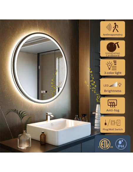 Espejo LED Redondo GANPE 91x91 cm con Sensor Humano y Luz Regulable Espejo LED Redondo GANPE 91x91 cm con Sensor Humano y Luz Regulable