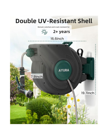 Carrete de Manguera Retráctil AYURA 30 m x 1.27 cm Verde