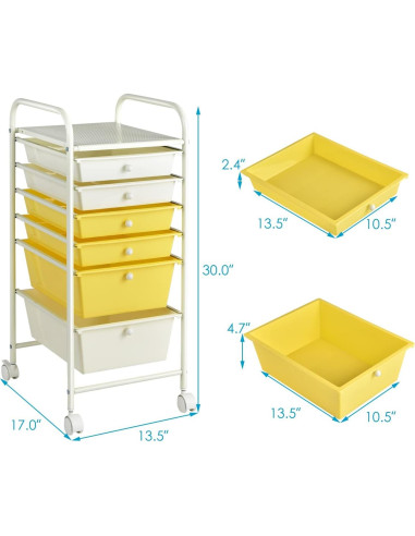 Carro de Almacenamiento Rodante LDAILY 6 Cajones Beige y Amarillo