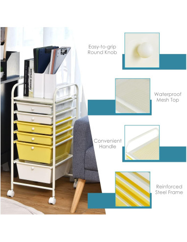 Carro de Almacenamiento Rodante LDAILY 6 Cajones Beige y Amarillo