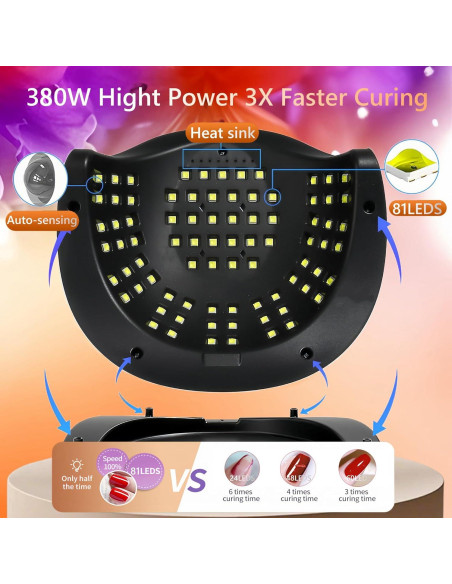 Lámpara de Uñas LED UV DMJWAN 380W con 81 Perlas y 4 Temporizadores Lámpara de Uñas LED UV DMJWAN 380W con 81 Perlas y 4 Temporizadores