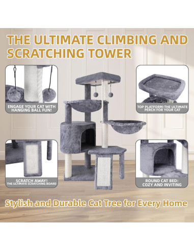 Árbol para Gatos Smouatou 3 Capas con Hamacas y Condominio Gris