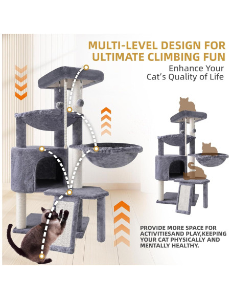 Árbol para Gatos Smouatou 3 Capas con Hamacas y Condominio Gris Árbol para Gatos Smouatou 3 Capas con Hamacas y Condominio Gris
