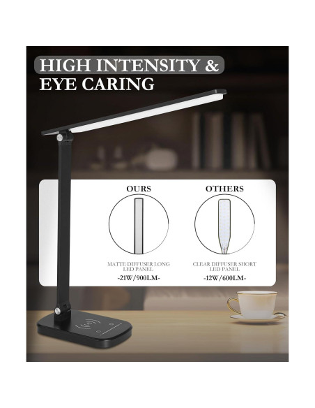 Lámpara de Escritorio LED Faithorse T02-BK 21W Carga Inalámbrica Lámpara de Escritorio LED Faithorse T02-BK 21W Carga Inalámbrica