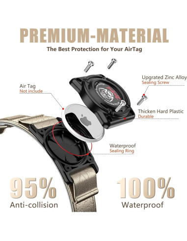 Collar para Perro Zowpet M - Cuero Impermeable con Soporte AirTag
