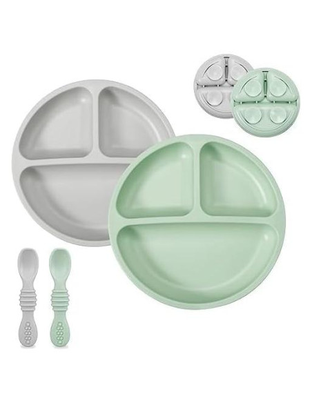 Conjunto de Alimentación PandaEar | 2 Platos y 2 Cucharas de Silicona Conjunto de Alimentación PandaEar | 2 Platos y 2 Cucharas de Silicona