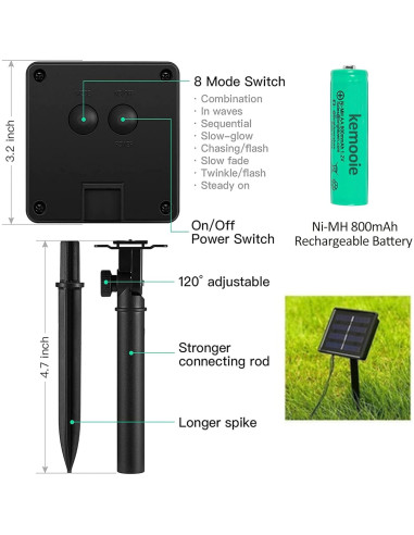 Luces de Cadena Solares Kemooie 200 LED 20m 8 Modos Blancas