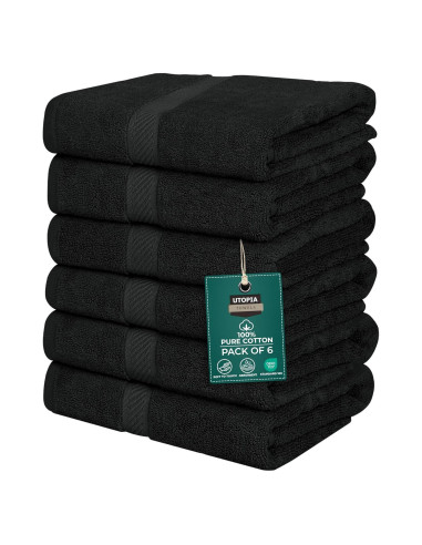 Juego de Toallas de Baño Utopia 6 Piezas 61x122cm 100% Algodón Negro