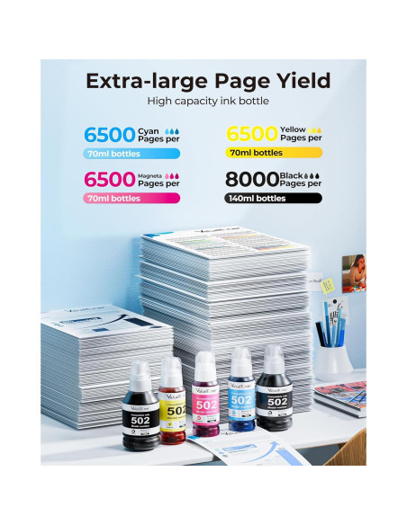 Tinta Valuetoner T502 para Epson Ecotank 502 - 5 Botellas Tinta Valuetoner T502 para Epson Ecotank 502 - 5 Botellas