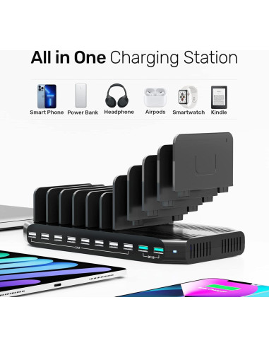 Estación de Carga USB Unitek 10 Puertos Carga Rápida 3.0