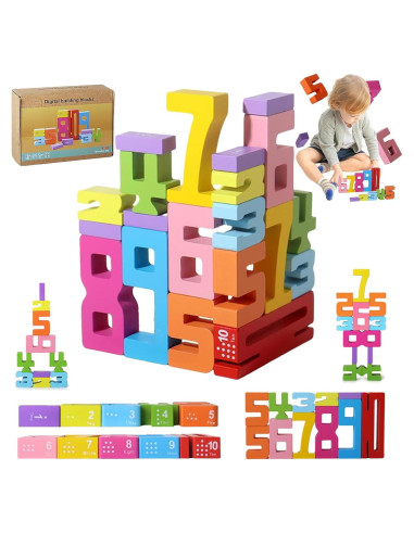 Bloques de Construcción de Números de Madera jkahh - 20 Piezas