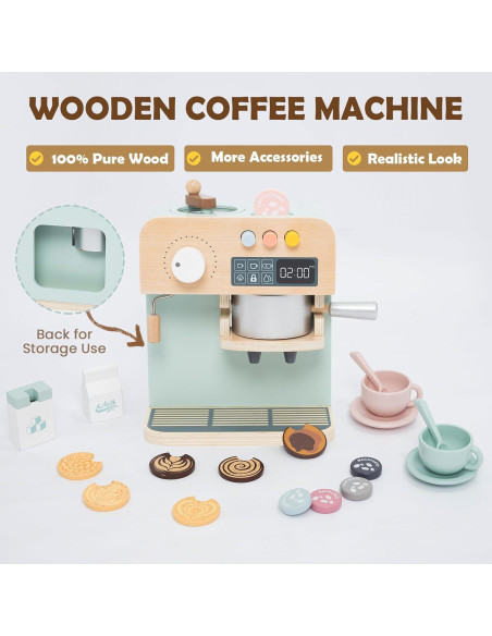 Juego de Cafetera de Madera Twood 23PCS para Niños 3-12 Años Juego de Cafetera de Madera Twood 23PCS para Niños 3-12 Años