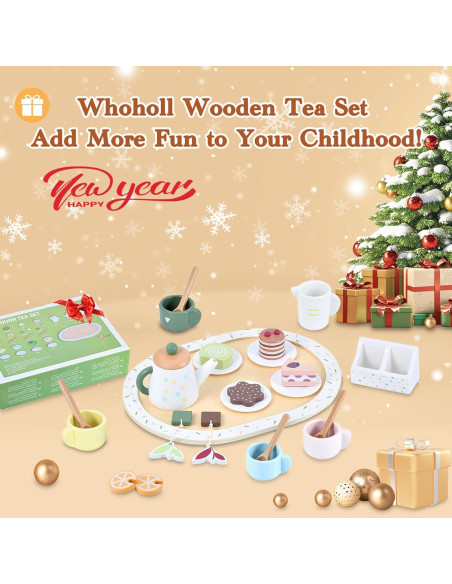 Juego de Té de Madera WHOHOLL 24 Piezas para Niños 2-5 Años Juego de Té de Madera WHOHOLL 24 Piezas para Niños 2-5 Años
