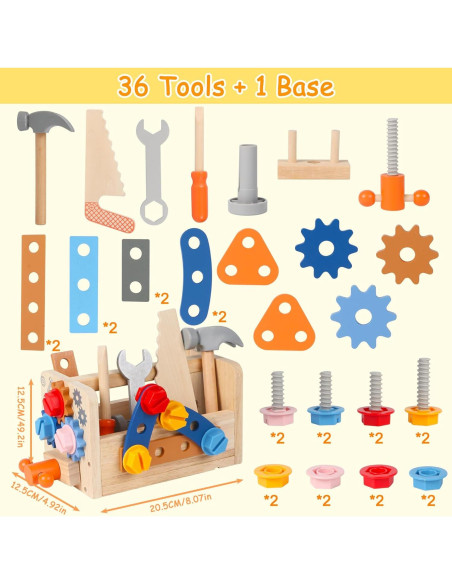 Juego de Herramientas de Madera Totatatree 36PCS para Niños 3+ Juego de Herramientas de Madera Totatatree 36PCS para Niños 3+
