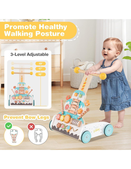 Caminador de Madera BABY JOY Ajustable con Panel de Actividades Caminador de Madera BABY JOY Ajustable con Panel de Actividades