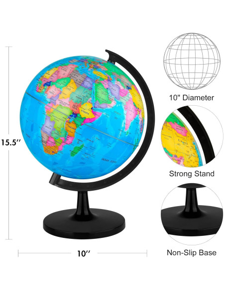 Globo Terráqueo Wizdar 25.4 cm Educativo Rotatorio para Niños Globo Terráqueo Wizdar 25.4 cm Educativo Rotatorio para Niños