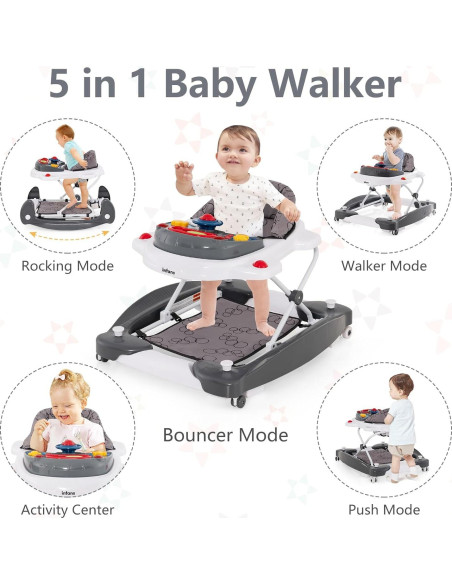 Andador 5 en 1 INFANS para Bebés Ajustable con Música Gris Andador 5 en 1 INFANS para Bebés Ajustable con Música Gris
