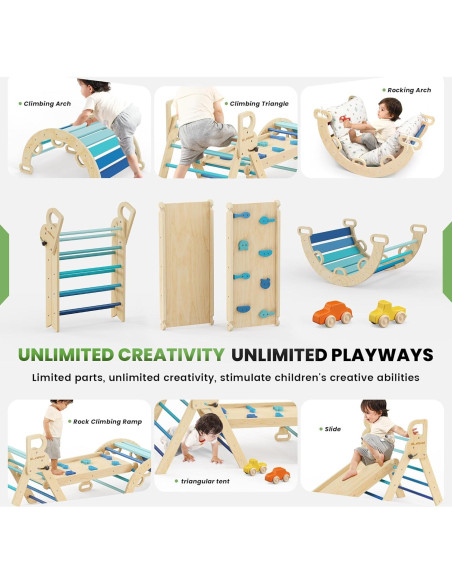 Conjunto Triángulo Pikler BlueWood con Cojín - Juguetes de Escalada Conjunto Triángulo Pikler BlueWood con Cojín - Juguetes de Escalada