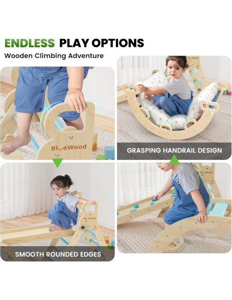 Conjunto Triángulo Pikler BlueWood con Cojín - Juguetes de Escalada Conjunto Triángulo Pikler BlueWood con Cojín - Juguetes de Escalada