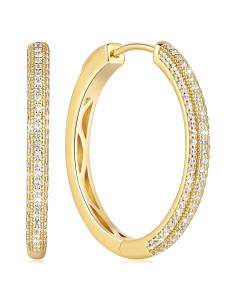 Pendientes de Aro de Oro 14k Huggie con Circonitas 30mm
