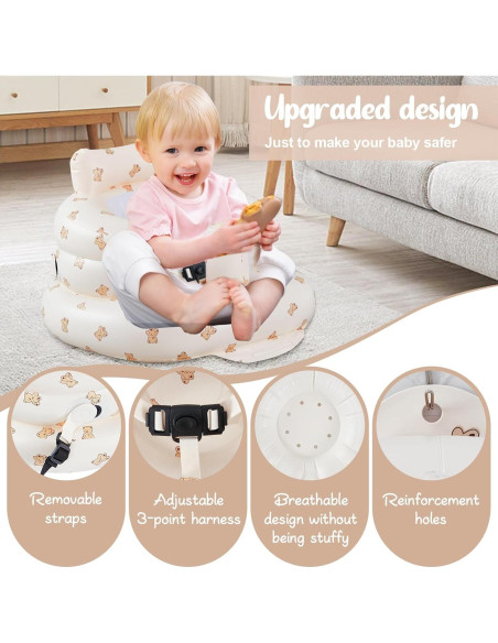 Asiento Inflable para Bebés Marrón Oso con Cinturón 3 Puntos Asiento Inflable para Bebés Marrón Oso con Cinturón 3 Puntos