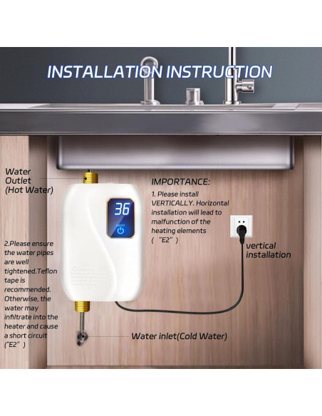 Calentador de Agua Eléctrico Sin Tanque 3000W xwdzswgs Calentador de Agua Eléctrico Sin Tanque 3000W xwdzswgs