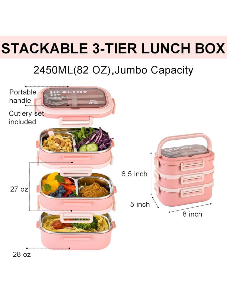 Caja de Almuerzo Lille Home Acero Inoxidable 3 Niveles 2.45L Rosa Caja de Almuerzo Lille Home Acero Inoxidable 3 Niveles 2.45L Rosa