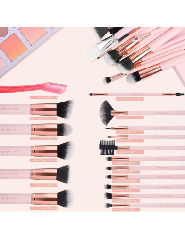 Juego de Brochas de Maquillaje Real Perfection 16 Pcs Rosa