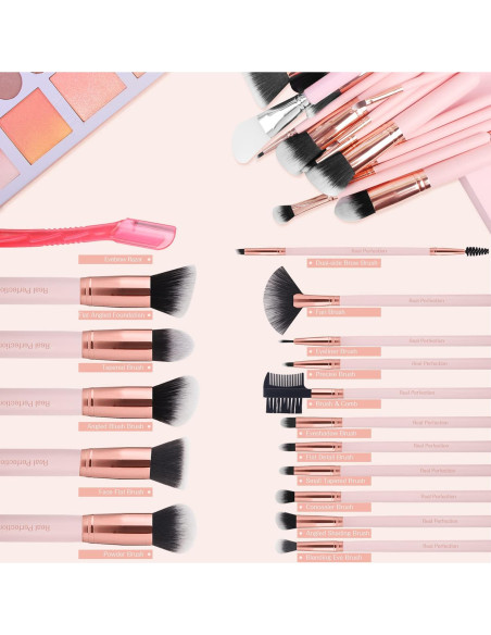 Juego de Brochas de Maquillaje Real Perfection 16 Pcs Rosa Juego de Brochas de Maquillaje Real Perfection 16 Pcs Rosa