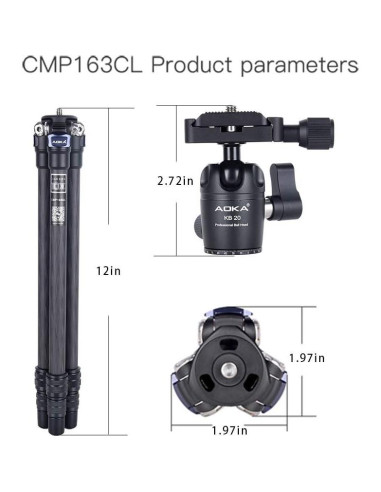 Mini Trípode Portátil AOKA CMP163CL de Fibra de Carbono 71 cm
