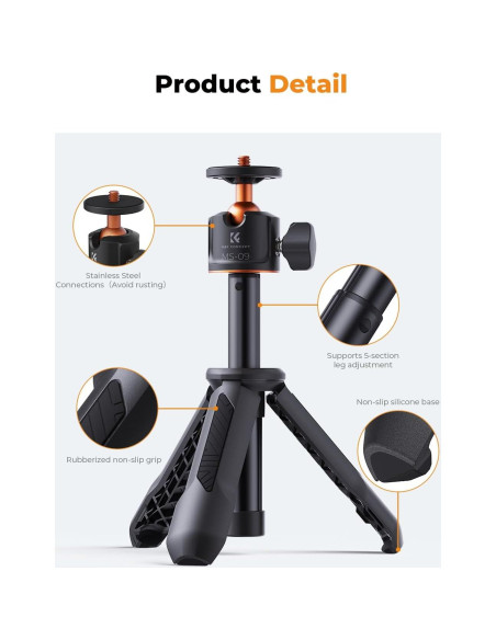 K&F Concept Trípode Mini Selfie Negro 2kg 34cm Ajustable K&F Concept Trípode Mini Selfie Negro 2kg 34cm Ajustable
