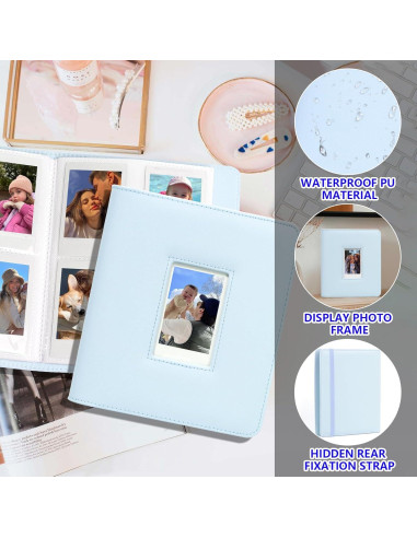 Álbum de Fotos CAIYOULE 288 Bolsillos Azul para Instax Mini