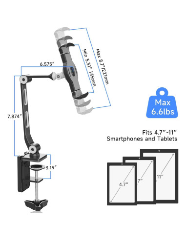 Soporte de Escritorio Ajustable Suptek YF208B para Teléfonos y Tablets 4.7-11"