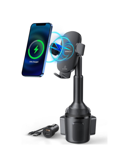 Soporte para teléfono en taza APPS2Car con cargador Qi 15W Soporte para teléfono en taza APPS2Car con cargador Qi 15W