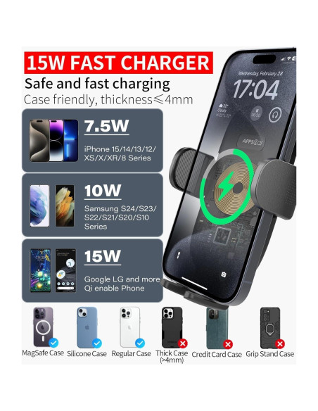 Soporte para teléfono en taza APPS2Car con cargador Qi 15W Soporte para teléfono en taza APPS2Car con cargador Qi 15W