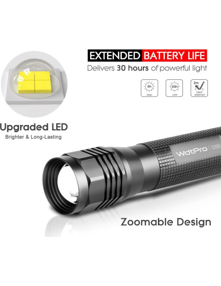 Linterna LED WdtPro S3000, 1600 Lúmenes, IP67, 3 Modos Linterna LED WdtPro S3000, 1600 Lúmenes, IP67, 3 Modos
