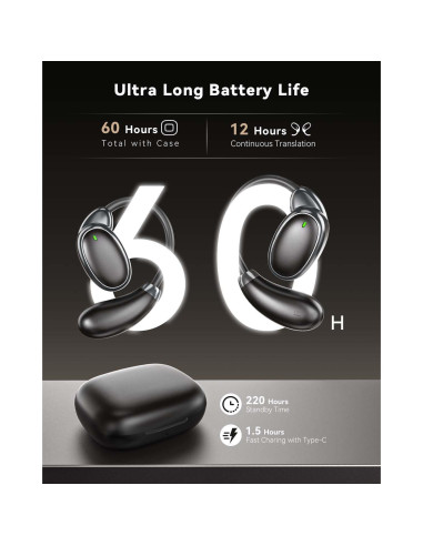 Auriculares Traductores AI EAKKOR 150 Idiomas 62h Batería