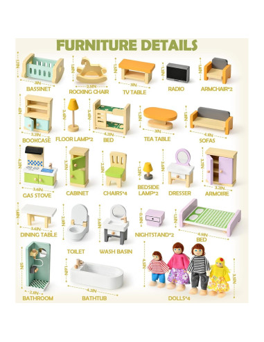 Juego de Muebles de Casa de Muñecas Toyssa 36 Piezas Colorido