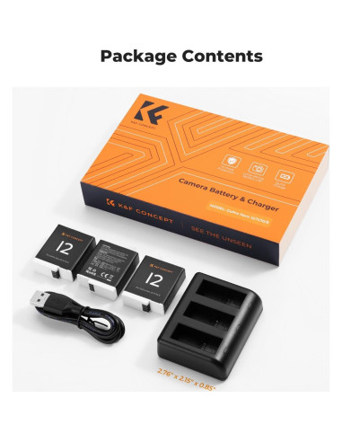 Baterías K&F Concept Hero 12 Enduro 1730mAh 3-Pack Cargador