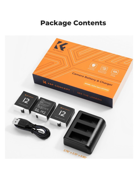Baterías K&F Concept Hero 12 Enduro 1730mAh 3-Pack Cargador Baterías K&F Concept Hero 12 Enduro 1730mAh 3-Pack Cargador
