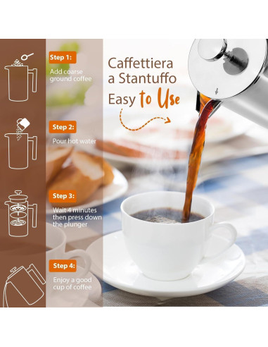 Cafetera Prensa Francesa Miuly 600ML Acero Inoxidable Doble Pared