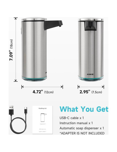 Dispensador Automático de Jabón AIKE AK1333S Acero Inoxidable 378 ml