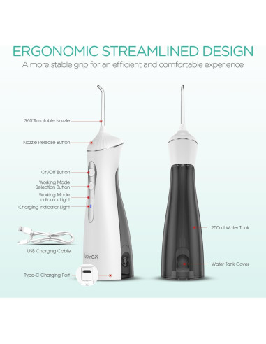 Irrigador Dental Inalámbrico VOYOR-HEALTH WF400 Gris 250ml